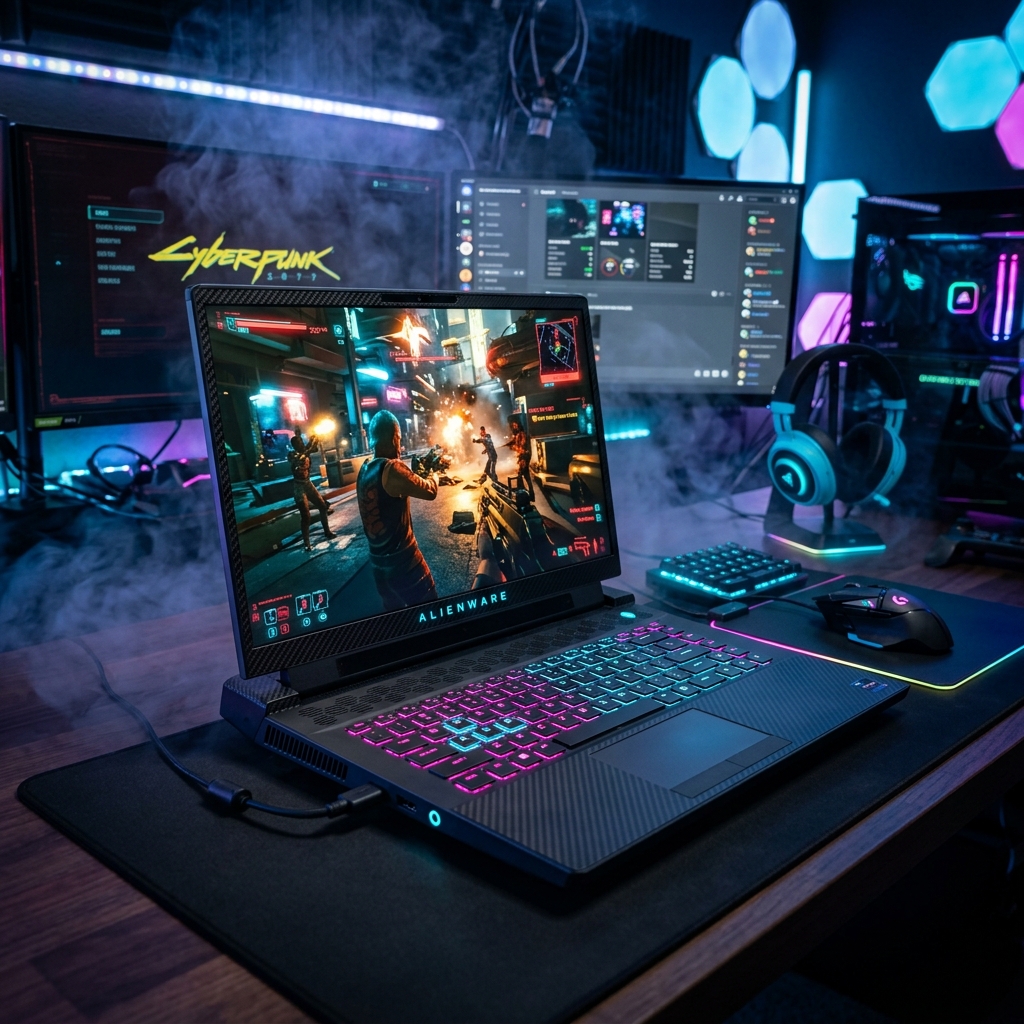 High-performance gaming laptop with neon backlight