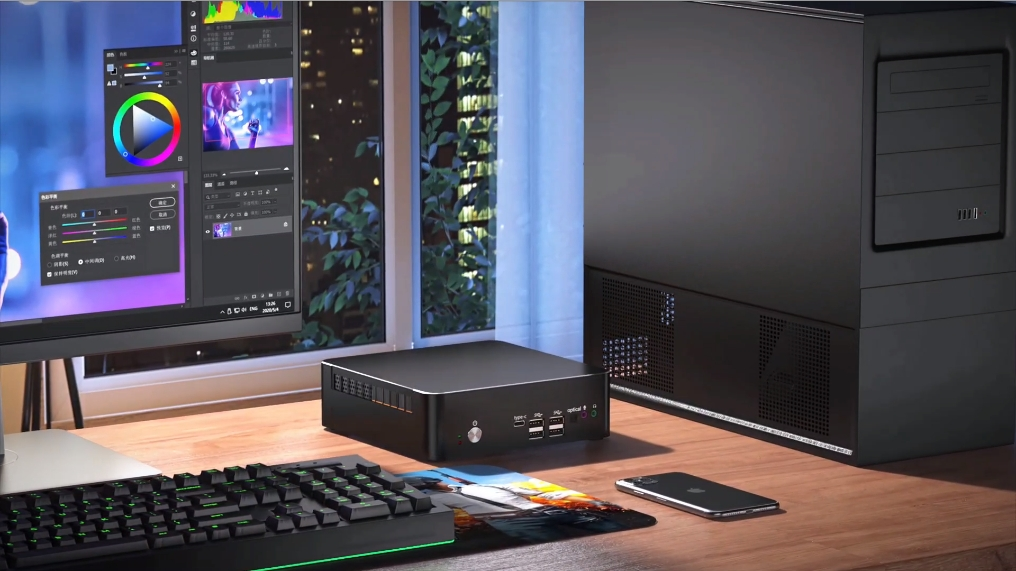 Compact mini PC on office desk setup