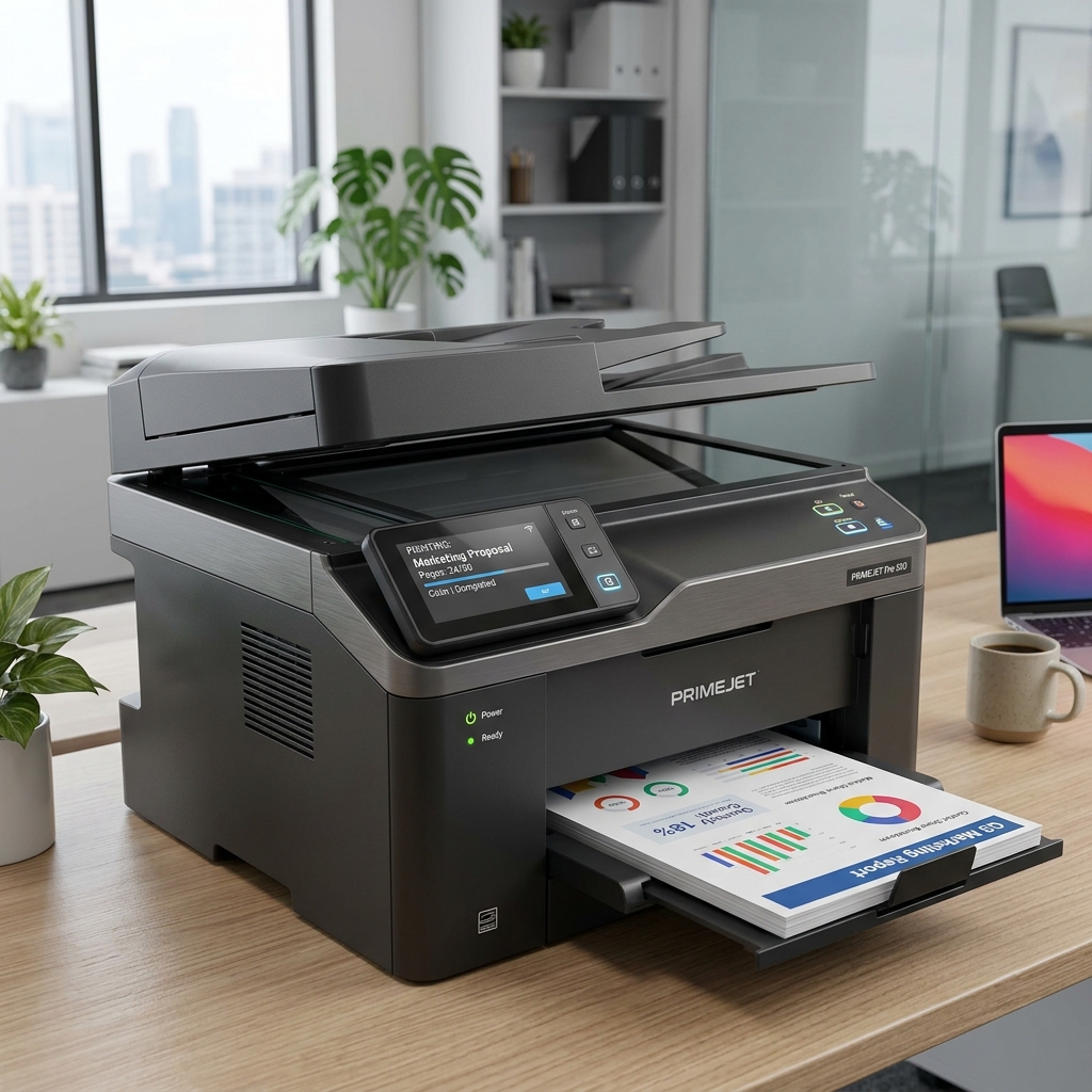 Enterprise laser printer with document output tray